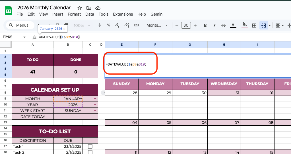How to Create a 2026 Monthly Calendar in Google Sheets (Step-by-Step Guide) image 6