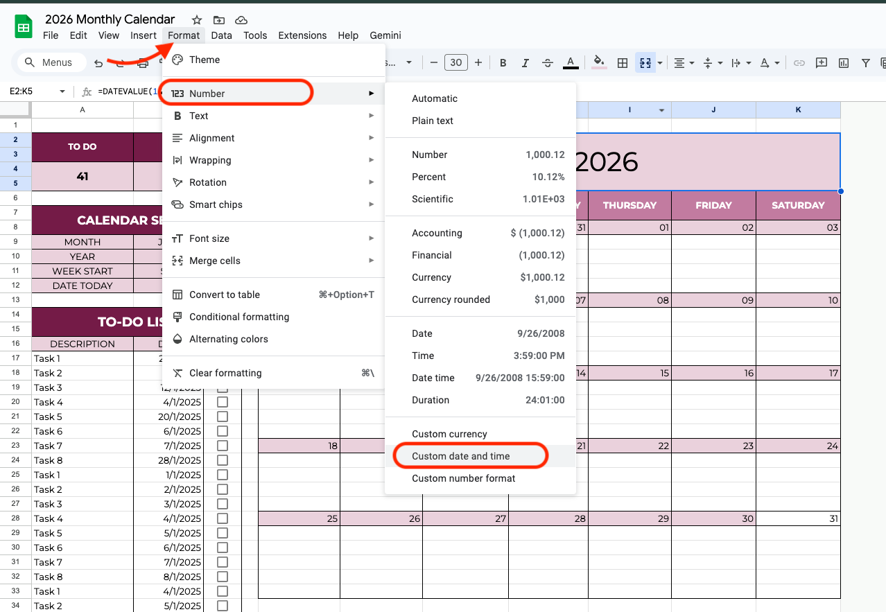 How to Create a 2026 Monthly Calendar in Google Sheets (Step-by-Step Guide) image 7