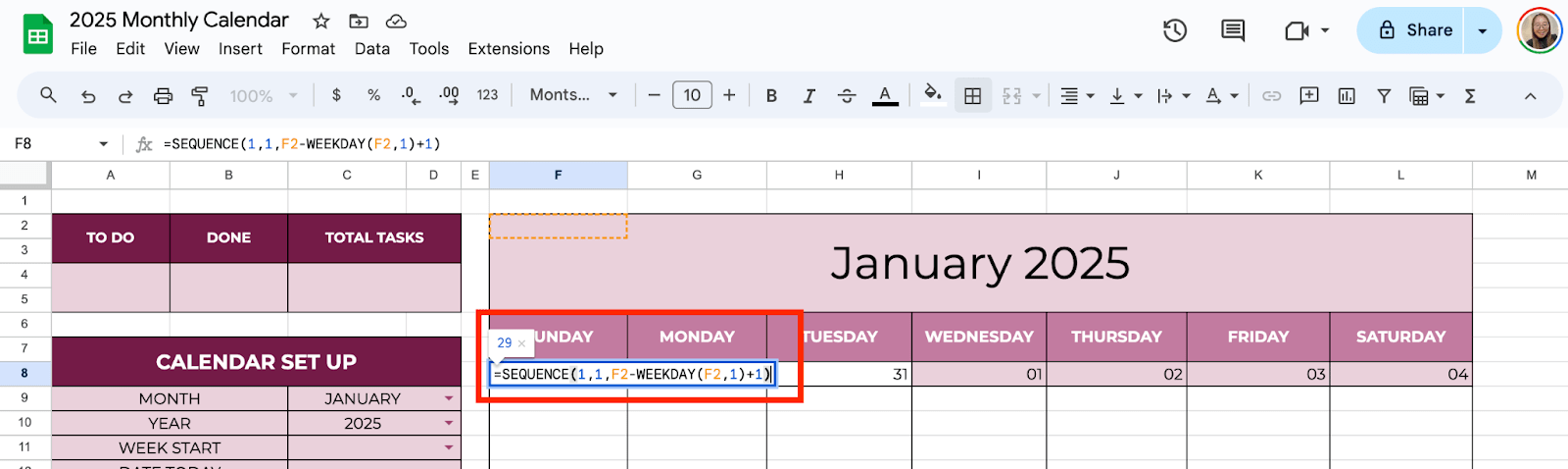How to Create a 2026 Monthly Calendar in Google Sheets (Step-by-Step Guide) image 8